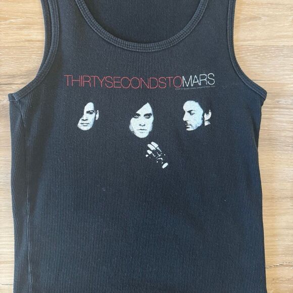 Vintage Y2K 30 Seconds To Mars Black Tank Top Size XS/Small Emo Revival Rock - Picture 2 of 4